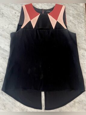 BCBGMaxAzria Black Tank with Pink Geometric Yoke (S)